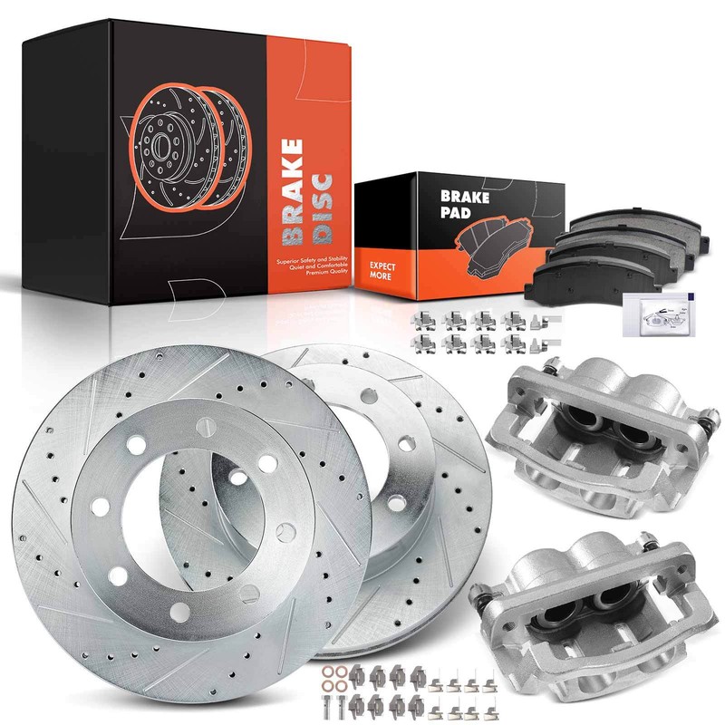 Front Sides Drilled Brake Rotor & Pad + Brake Caliper for F-250/F-350 Super Duty