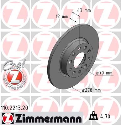 Zimmermann 110.2213.20 Brake Disc for Alfa Romeo, Fiat, Jeep, Jeep (GAC FCA)