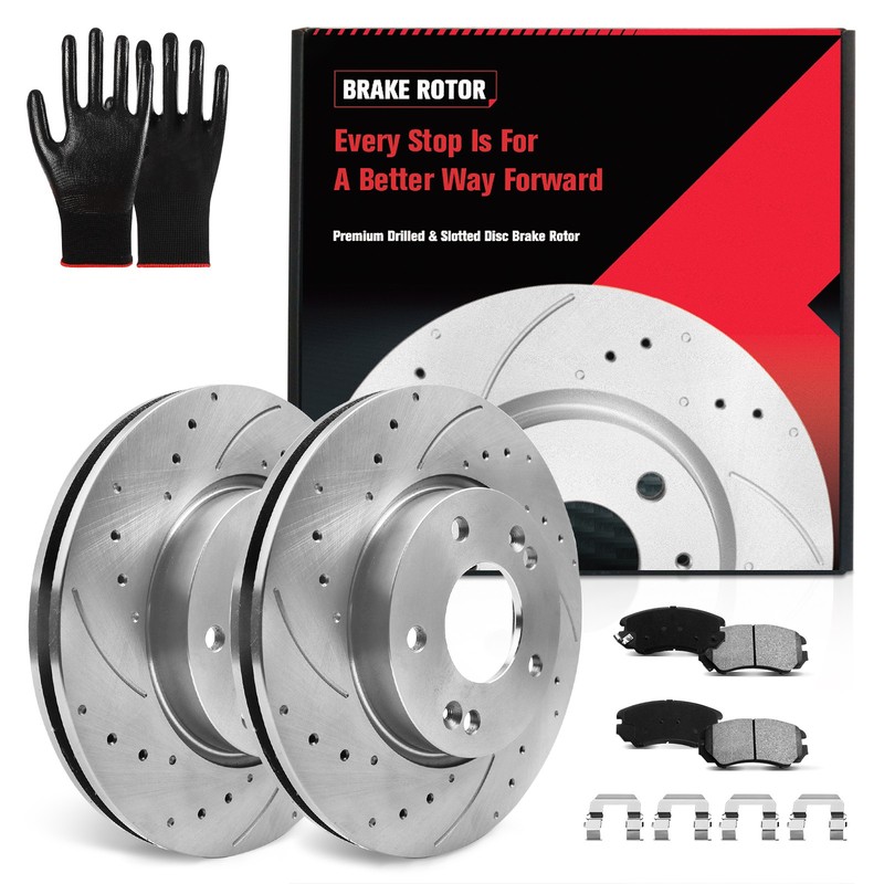 Front Drilled Disc Rotors and Ceramic Brake Pad for 2007-2010 Hyundai Elantra