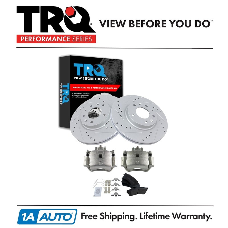 TRQ Front Metallic Pads Performance Rotors & Caliper Kit for Ford Lincoln Mazda