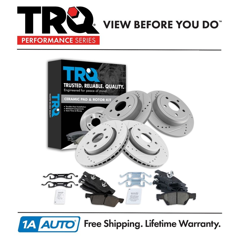 TRQ Front & Rear Ceramic Brake Pad & Performance Rotor Kit for Dodge Jeep SUV