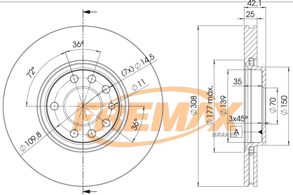 Remax BD-9061 Brake Disc for Opel, Saab, Vauxhall