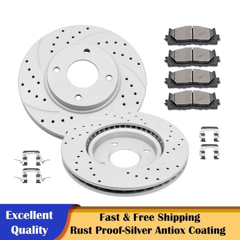 280mm Front Drilled Slotted Rotors Brakes Pads Fit for Nissan Cube Sentra Versa