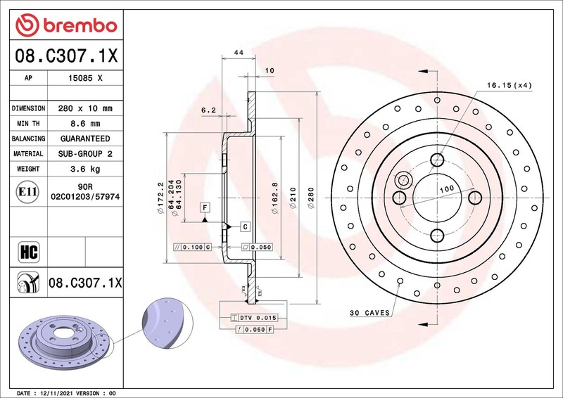 2x Brake Discs Pair fits MINI COOPER R56 1.6D Rear 06 to 13 280mm Set Brembo New gallery
