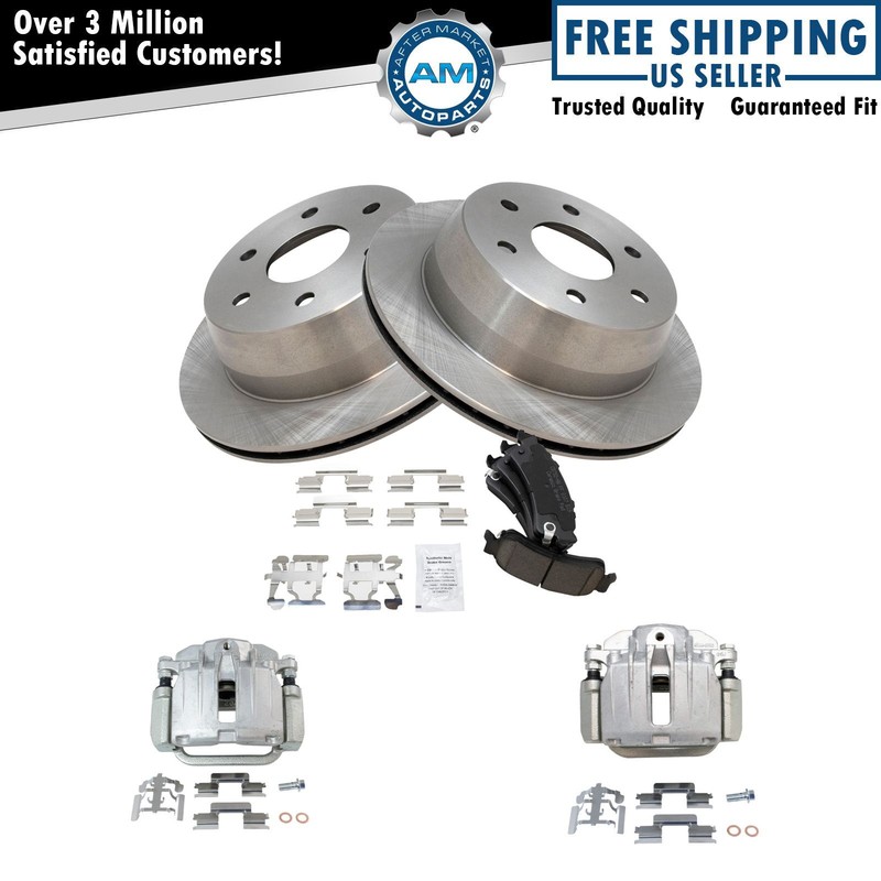Rear Posi Ceramic Brake Pads Rotors & New Calipers Kit for Chevy GM Truck