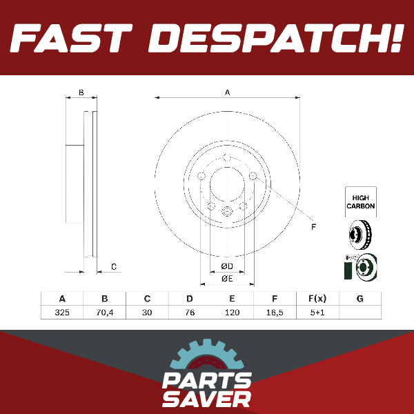 2x Brake Discs Pair Vented fits VW CRAFTER SY, SZ 2.0D Front 2016 on 325mm Set