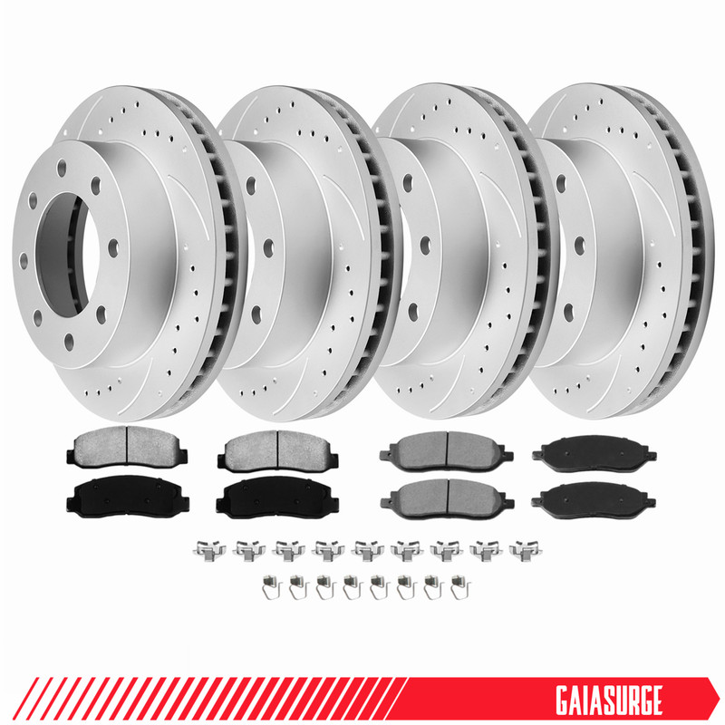 4WD Front and Rear Brake Rotors Ceramic Brake Pads Kit for Ford F-350 Super Duty