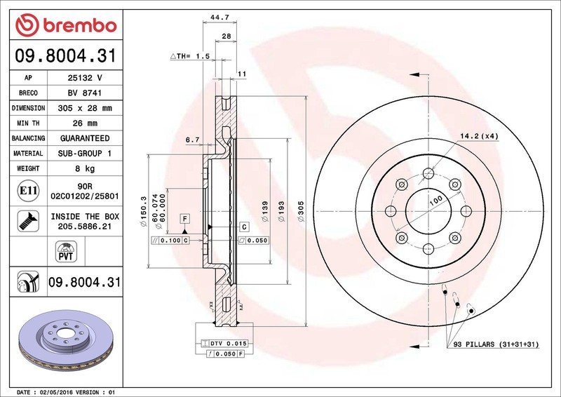 X2 PCS L&R SIDES FITS ABARTH GRANDE PUNTO 1.4 BRAKE DISC 09.8004.31 BREMBO gallery