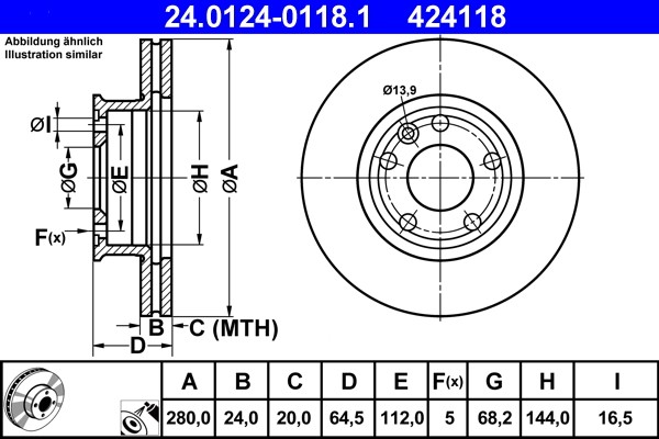 ATE 24.0124-0118.1 Brake Disc for VW