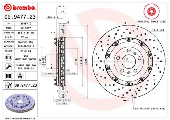 Brembo 09.9477.23 Brake Disc for Audi