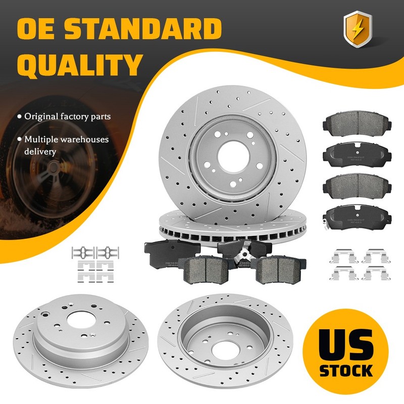 Front Rear Drilled Disc Rotors & Ceramic Brake Pads Kit for Honda CR-V 2007-2011