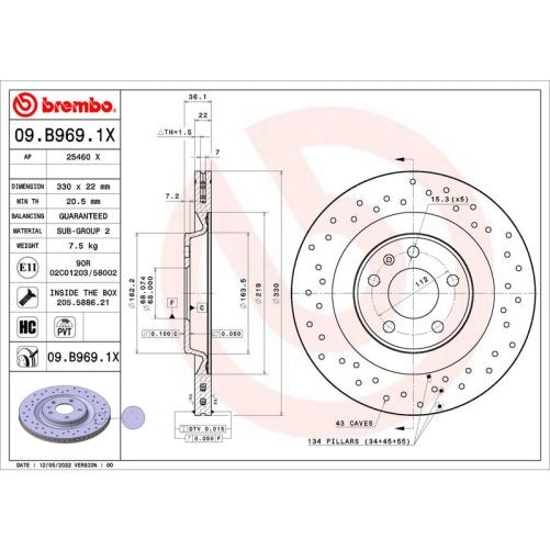 Brembo 09.B969.1X Disc Brake Rotor Rear For 2010-2024 Audi Q5 gallery