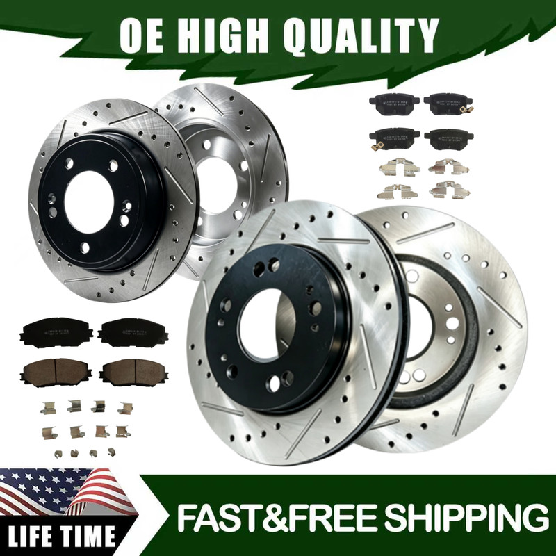Front Rear Drilled Slotted Rotor Brake Ceramic Pads For Toyota Corolla 2014-2019