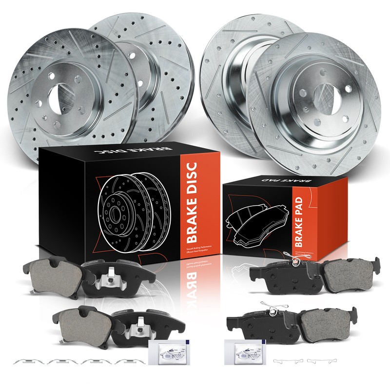 Front & Rear Drilled Brake Rotors & Brake Pads for Ford Fusion 2013-2020 Lincoln