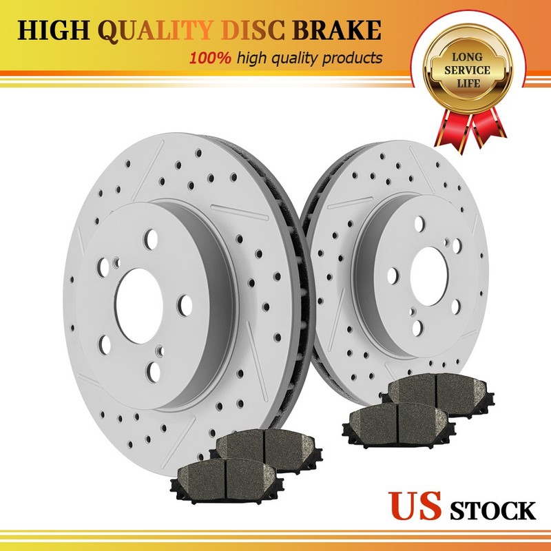 255mm Front Drilled Brake Rotors and Pads for 2016-2019 2020-2022 Toyota Prius