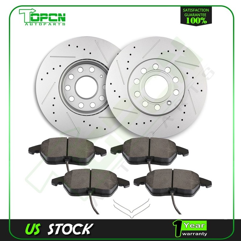 For 2010-2012 Audi A3 2016 Volkswagen Eos Front Drill Brake Rotors Ceramic Pad
