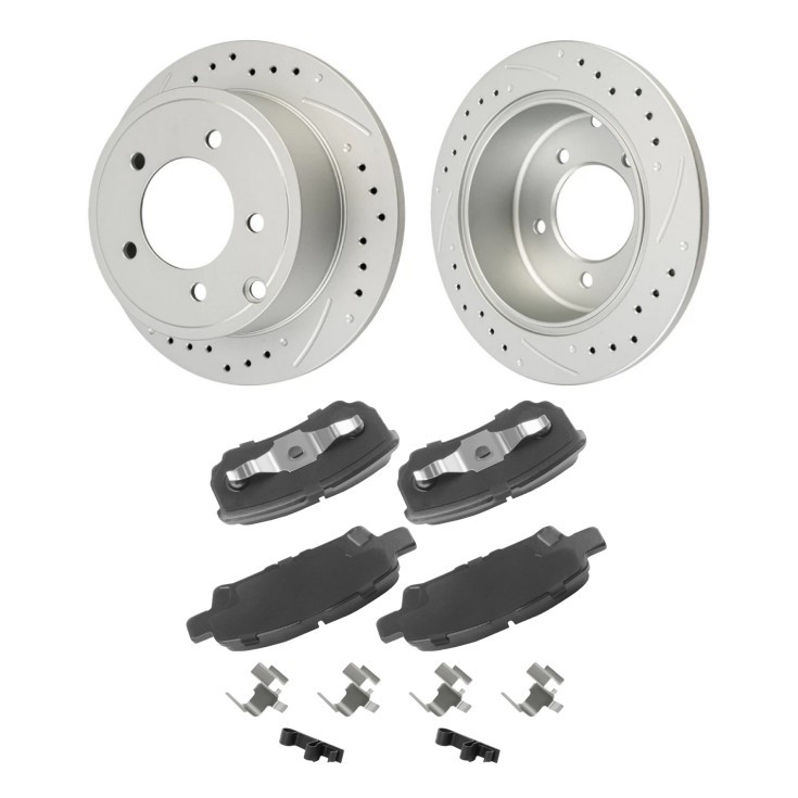 REAR DRILLED Rotor and Ceramic Brake Pad Kit for Dodge Caliber Mitsubishi Lancer