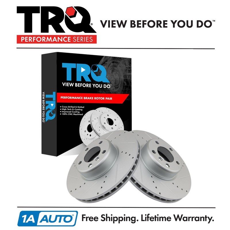 TRQ Performance Front Brake Rotors Set Premium G-Coated Slotted Drilled for BMW