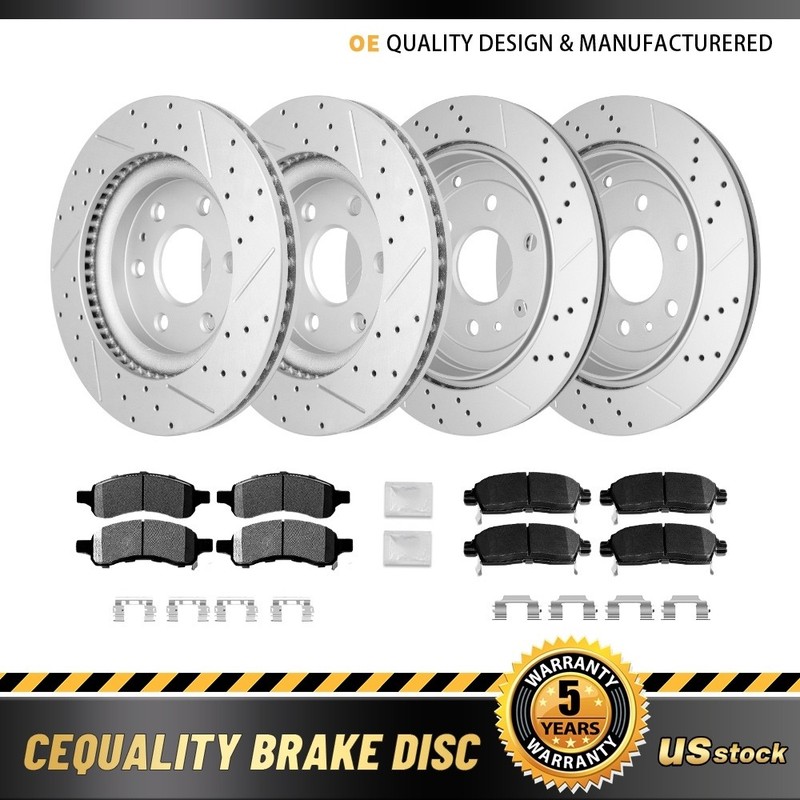 12.80 inch Front Rear Drilled Rotor Brake Pads for 2008-2016 2017 Buick Enclave