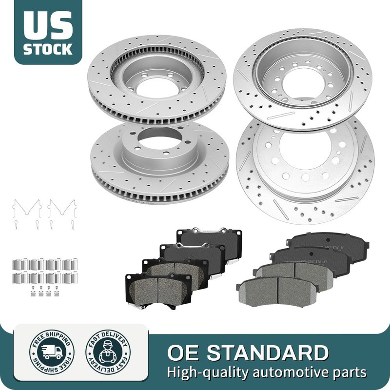 Front Rear Drilled Slotted Disc Rotors Brake Pads for Toyota 4Runner Lexus Gx460