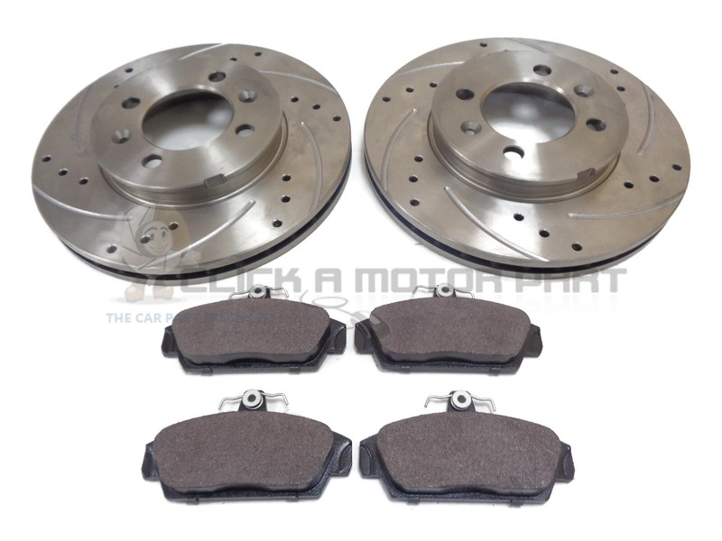 Front 2 Drilled And Grooved Brake Discs And Pads Set For MGF MG TF 1995-2009