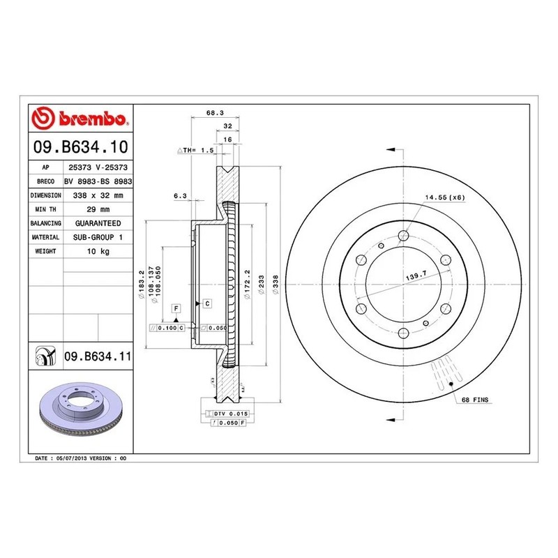 Brembo 09.B634.11 Brake Rotors – Front Pair (2) – 10-24 4Runner, 10-23 GX 460 gallery