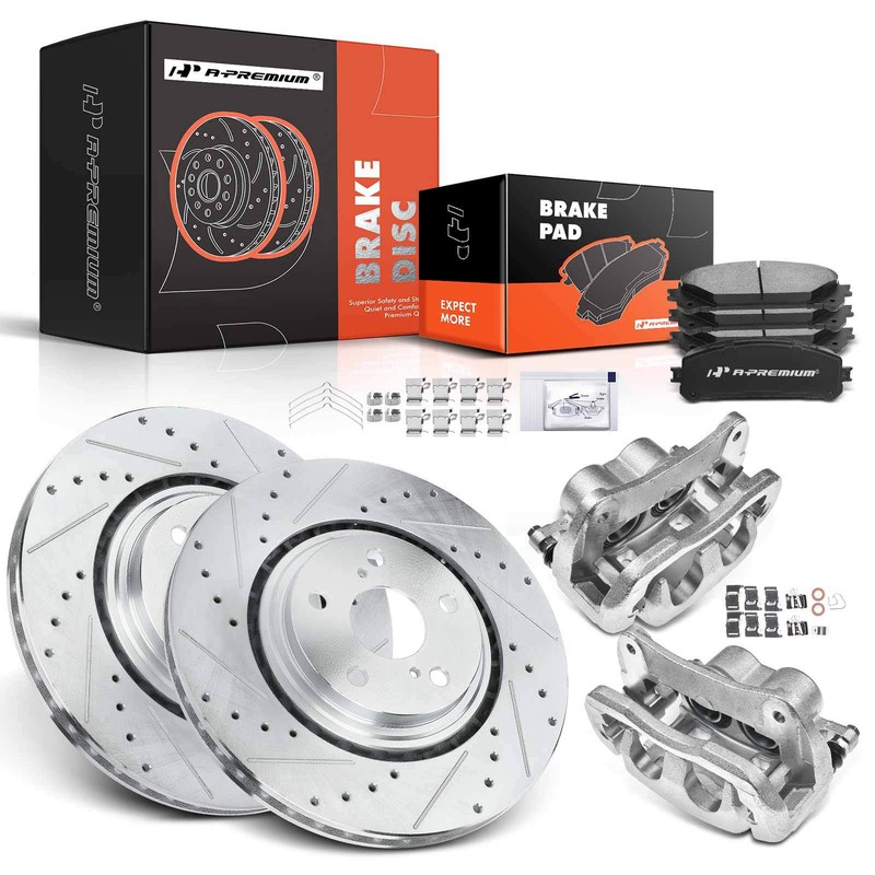 Front Drilled Brake Rotor & Pads + Caliper for Lexus NX200t Toyota Highlander