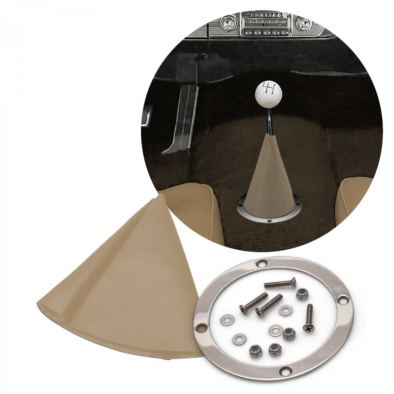 Tan Vertical Shifter or Emergency Brake Boot with Round Polished Trim Ring