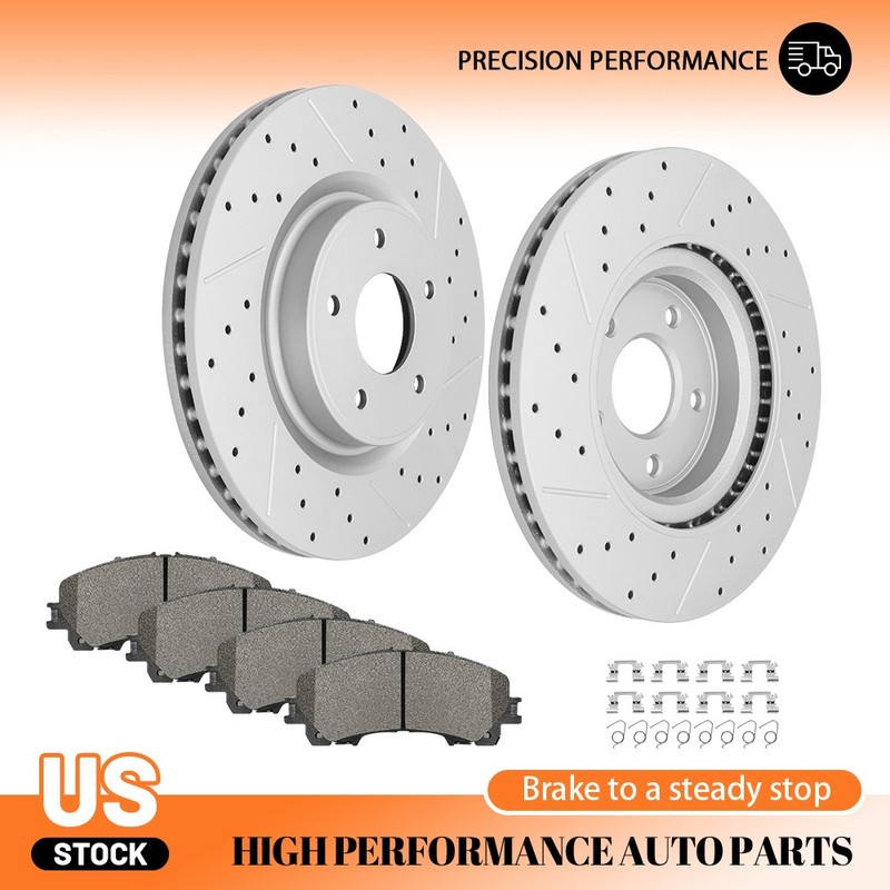 Front Drilled & Slotted Disc Rotors Ceramic Brake Pads for INFINITI Q50 Q60 QX50