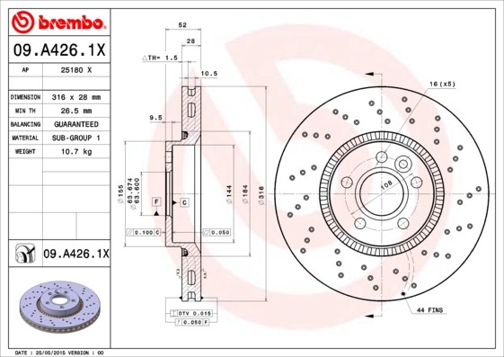 Brembo 09.A426.1X Brake Disc for, Ford, Volvo, Volvo (Changanese), Volvo Asia