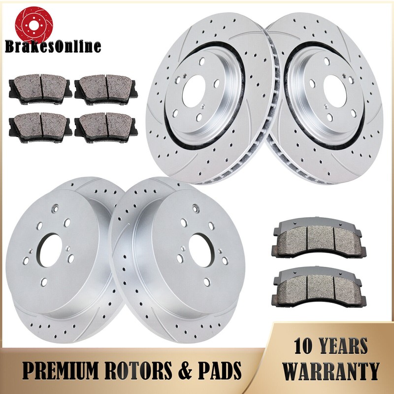 ​Front and Rear Brake Rotors Pads Kit for Toyota Highlander 2014 2015-19 Slotted