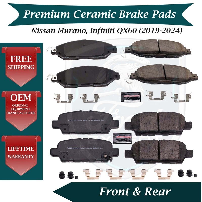 Premium OE Front & Rear Ceramic Brake Pads Kit For 2019-2024 Nissan Infiniti