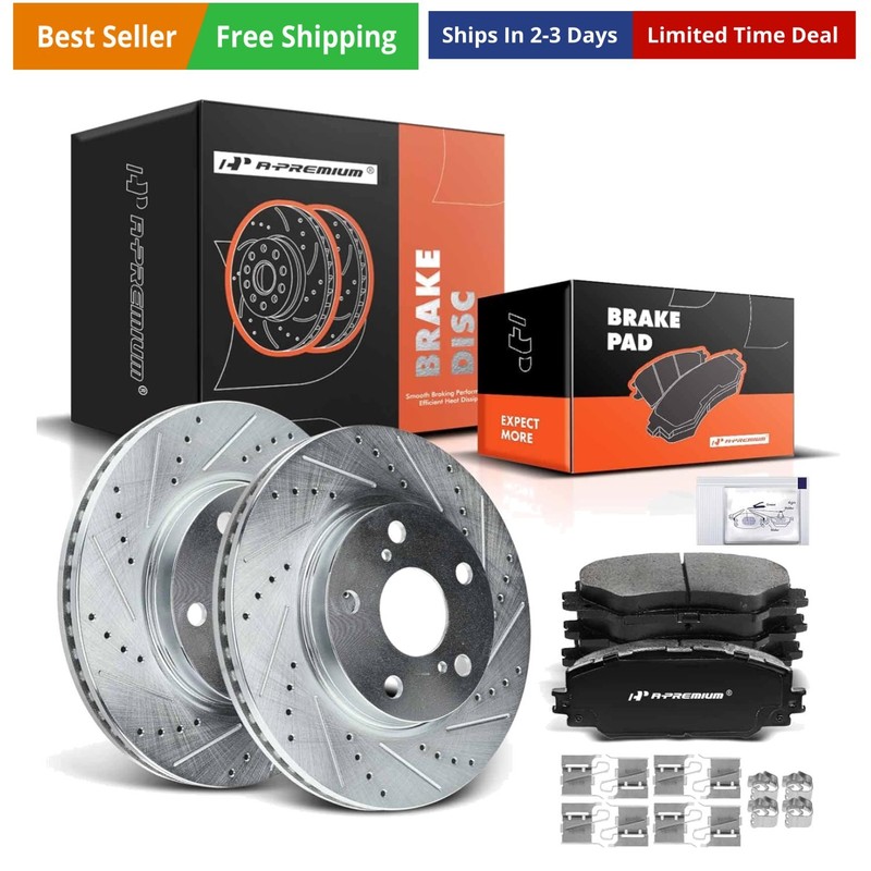10.82 inch 275mm Front Drilled and Slotted Disc Brake Rotors + Ceramic Pads K…