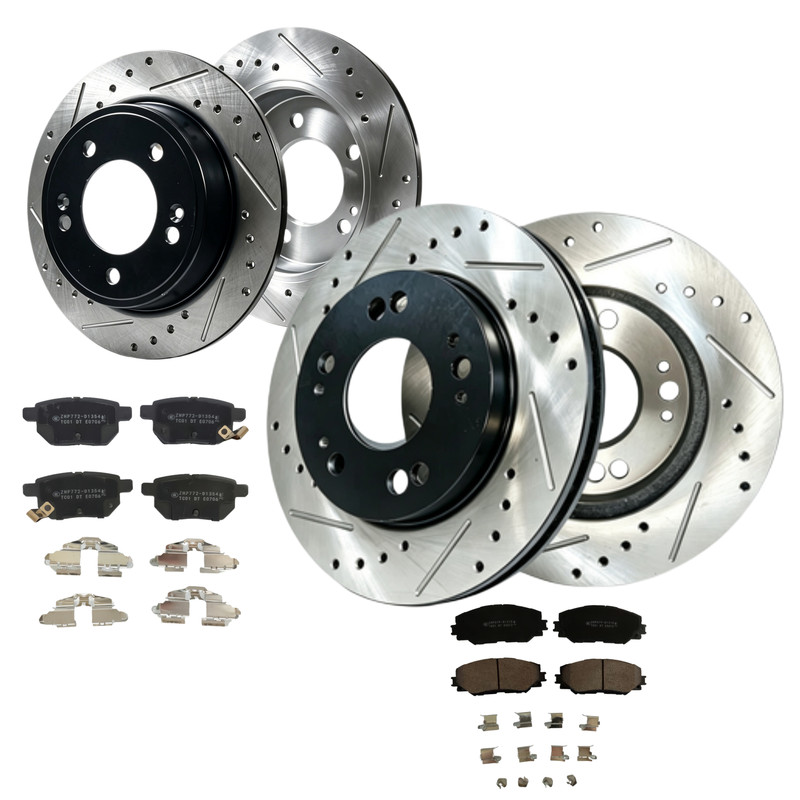 Front Rear Drilled Slotted Rotors Brake Pads For Toyota Corolla 2017 2018 2019