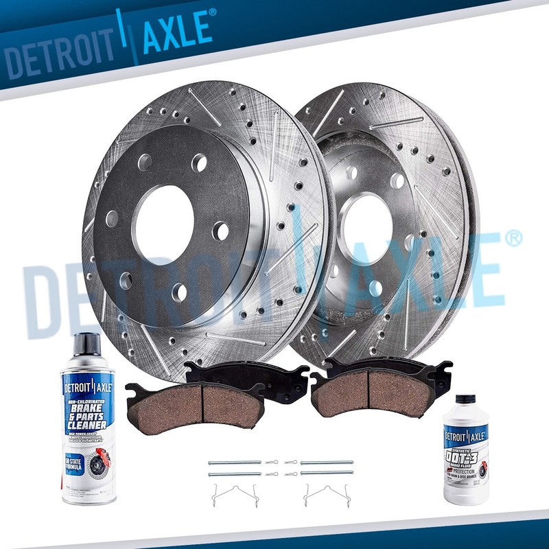 Front Drilled Brakes Rotor + Ceramic Pads for 2006-2008 2009 2010 Hummer H3T H3