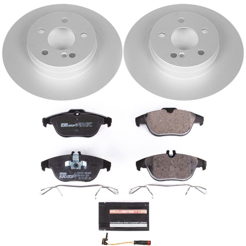 – Rear Euro-Stop High-Carbon Coated Rotors, ECE-R90 Brake Pads + Hardware Kit fo