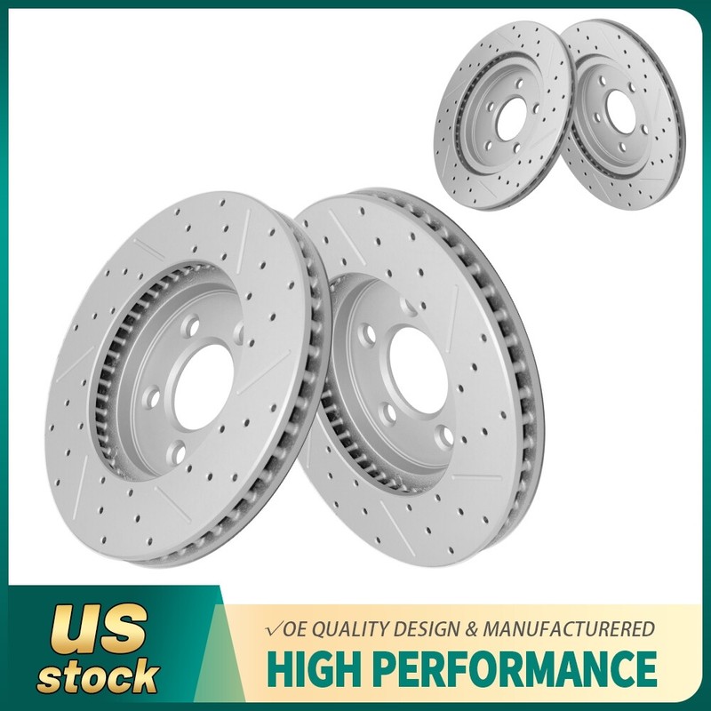 Front+Rear Drilled Disc Brake Rotors for Ford Mustang Base 2005-2008 2009 2010