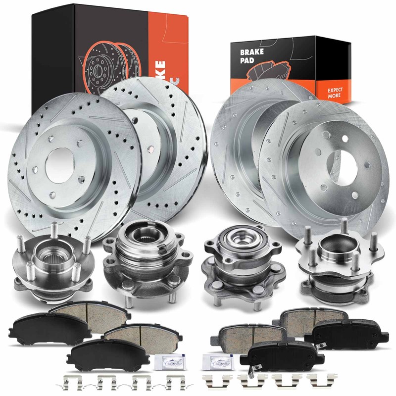Front&Rear Drilled Rotor + Brake Pad + Wheel Hub Bearing for Nissan Altima 07-13