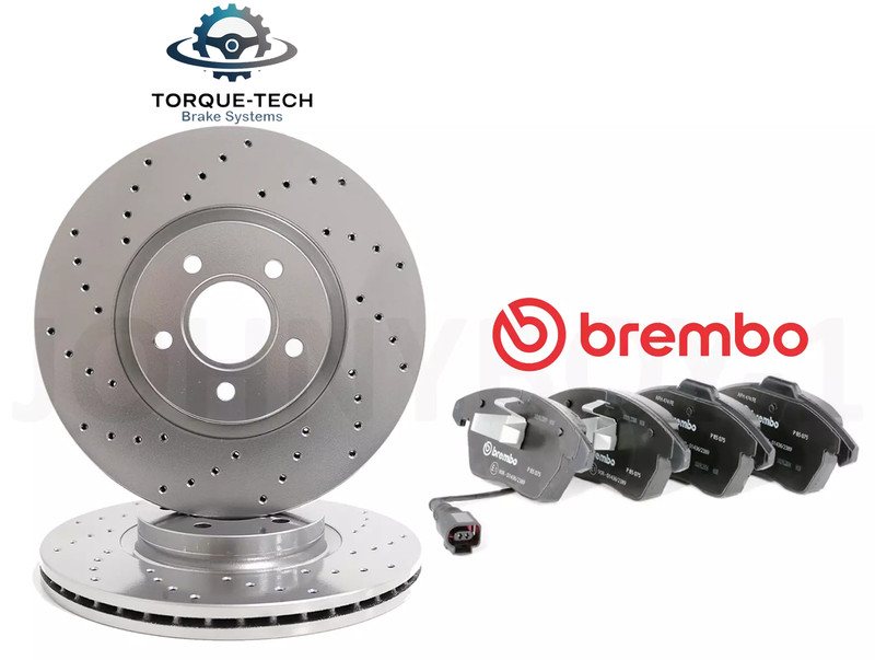 FRONT AXLE 312MM DRILLED BRAKE DISCS PAIR VENTED TYPE HIGH-CARBON PADS PAD SET