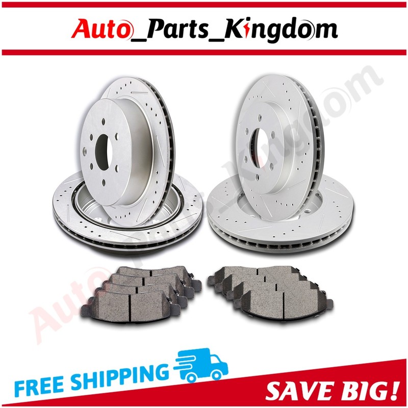 For Nissan Frontier V6 Front & Rear Drilled Slotted Brake Rotors Silver & Pads