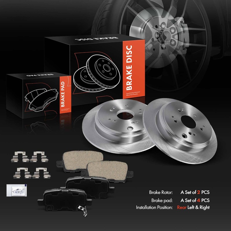 6pcs Rear Disc Rotors & Ceramic Brake Pads for Honda Odyssey 2002 2003 2004 3.5L gallery