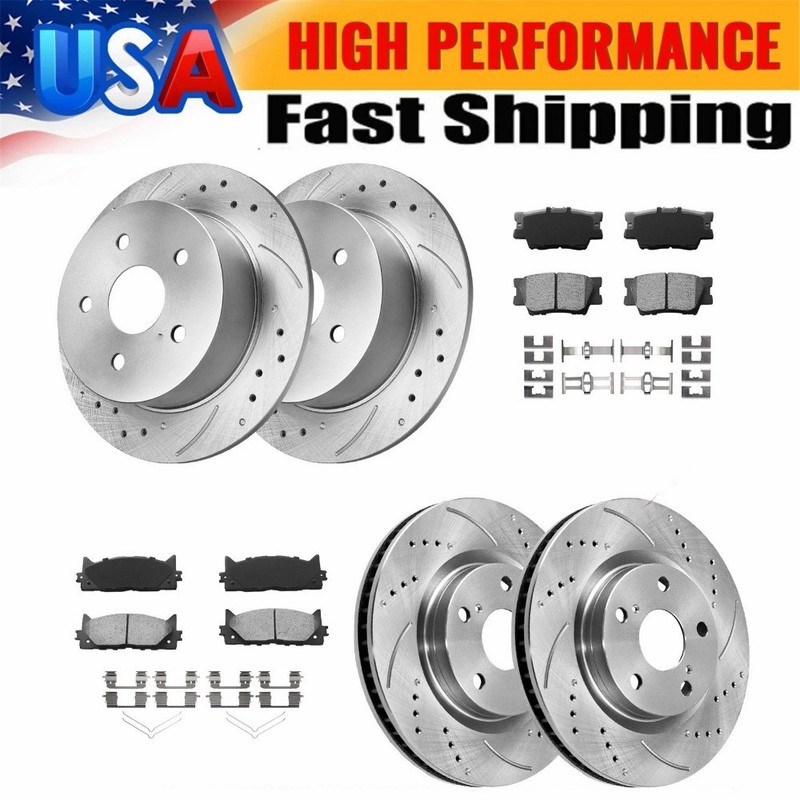 Front Rear Drilled Rotors Ceramic Brake Pads Kit for 2003-2007 Honda Accord 2.4L