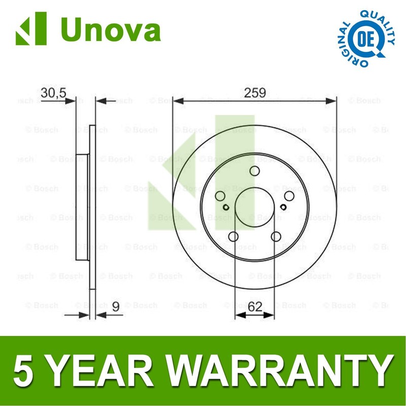 Brake Disc Rear Unova Fits Toyota Auris 2010-2012 1.8 4243112260 4243102190