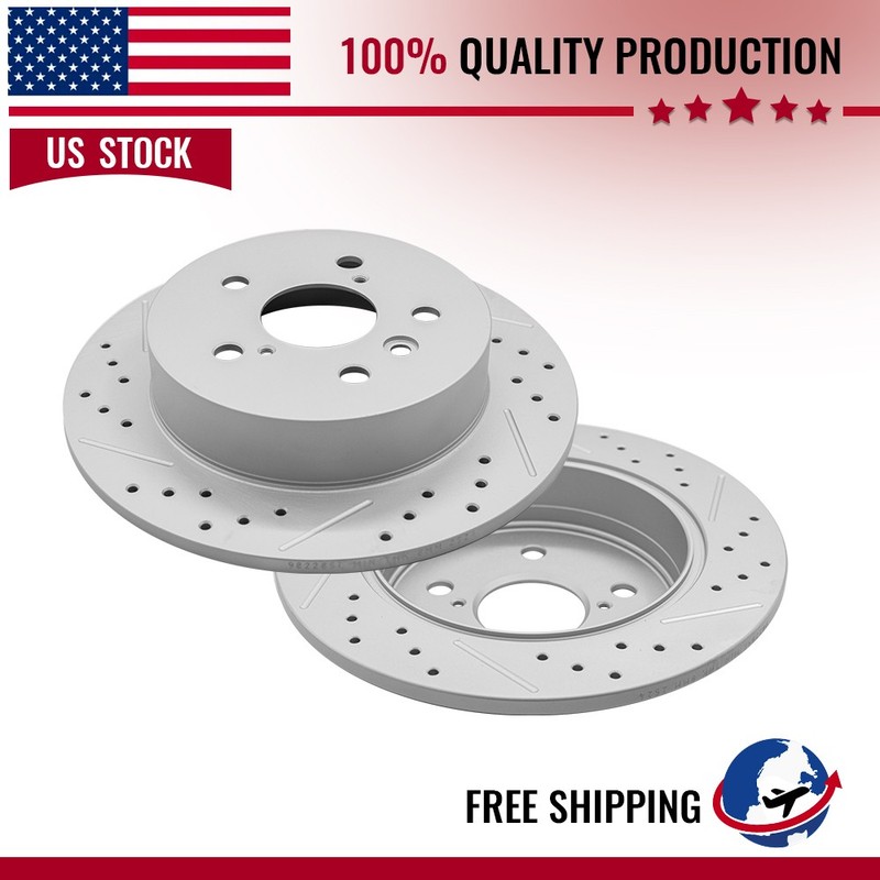 FWD Rear Drilled &Slotted Brake Disc Rotors Set For Toyota Camry 2018-2023 2024