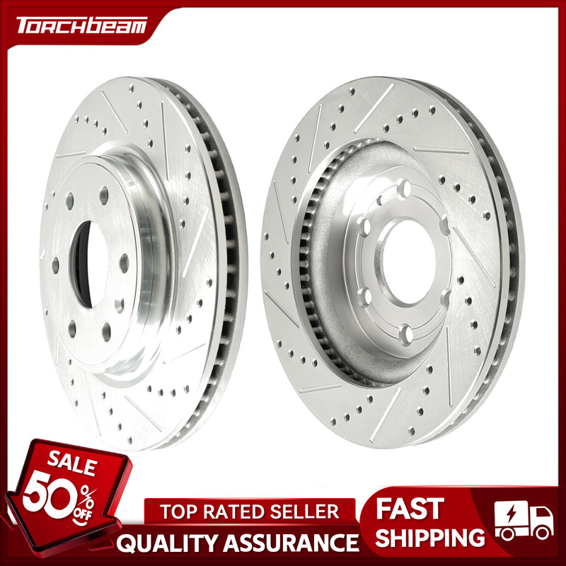 2x Front Drilled Slotted Brake Rotors For 2007-2016 GMC Acadia Buick Enclave