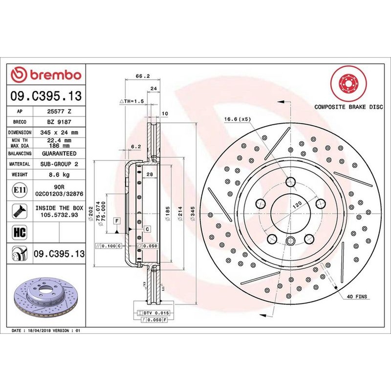 Brembo Prime Line Composite Two-Piece Brake Disc – Drilled & Slotted 09.C395.13