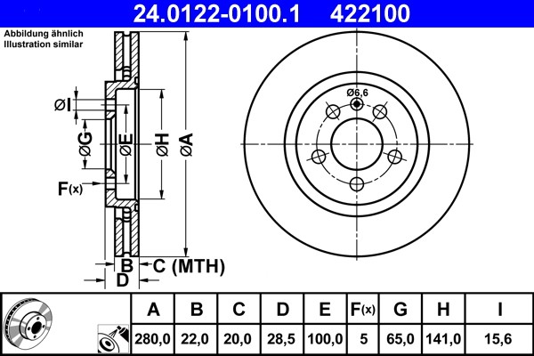 ATE 24.0122-0100.1 Brake Disc for SEAT,VW