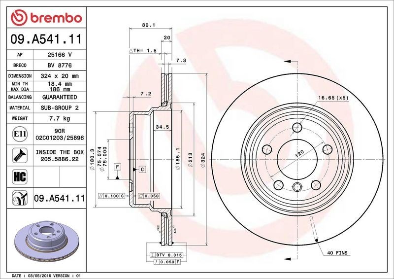 2X Brembo 09.A541.11 Rear Vented Brake Discs Fits Bmw X5 Series gallery