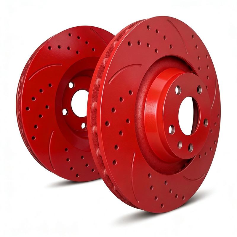 SP Performance S55-183-R Dbl-Drill/Slotted Red Rear Rotors 13-16 Malibu/Limited