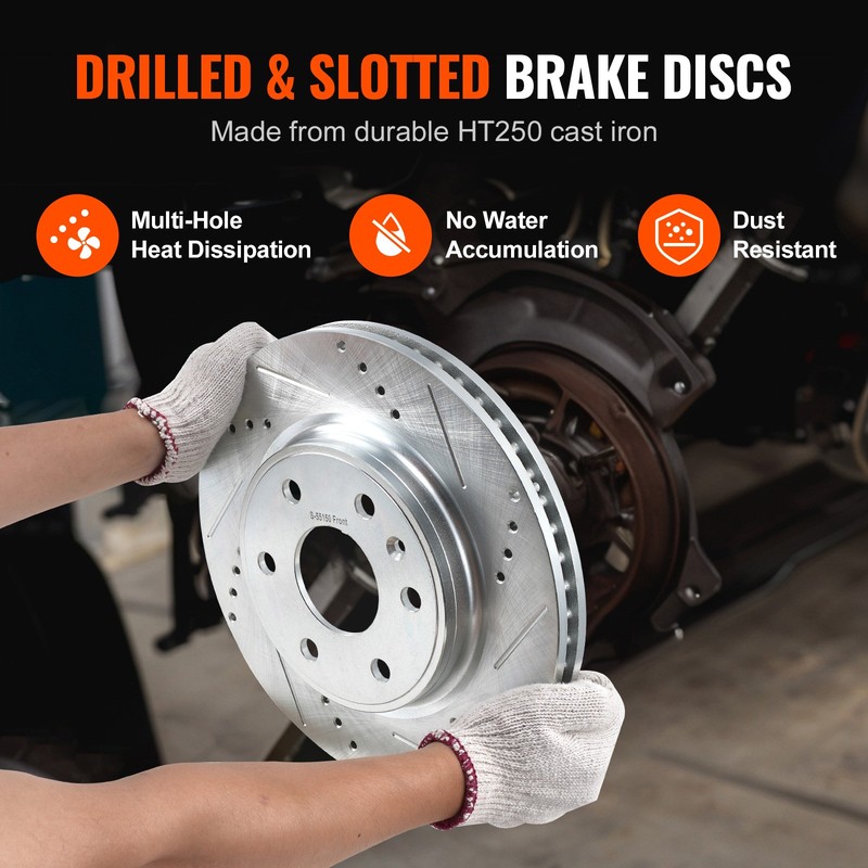 Uimoso Drilled & Slotted Front Brake Rotors and Pads Kit for Chevy Traverse GMC gallery